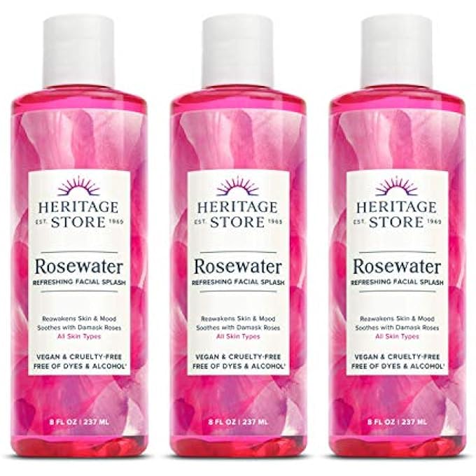 Heritage STORE ROSEWATER 3-PACK, REFRESHING FACIAL SPLASH FOR GLOWING SKIN, WITH DAMASK ROSE OIL, ALL SKIN TYPES, ROSE WATER FOR FACE MADE WITHOUT DYES OR ALCOHOL, VEGAN & CRUELTY FREE, 8OZ EACH - Image 1